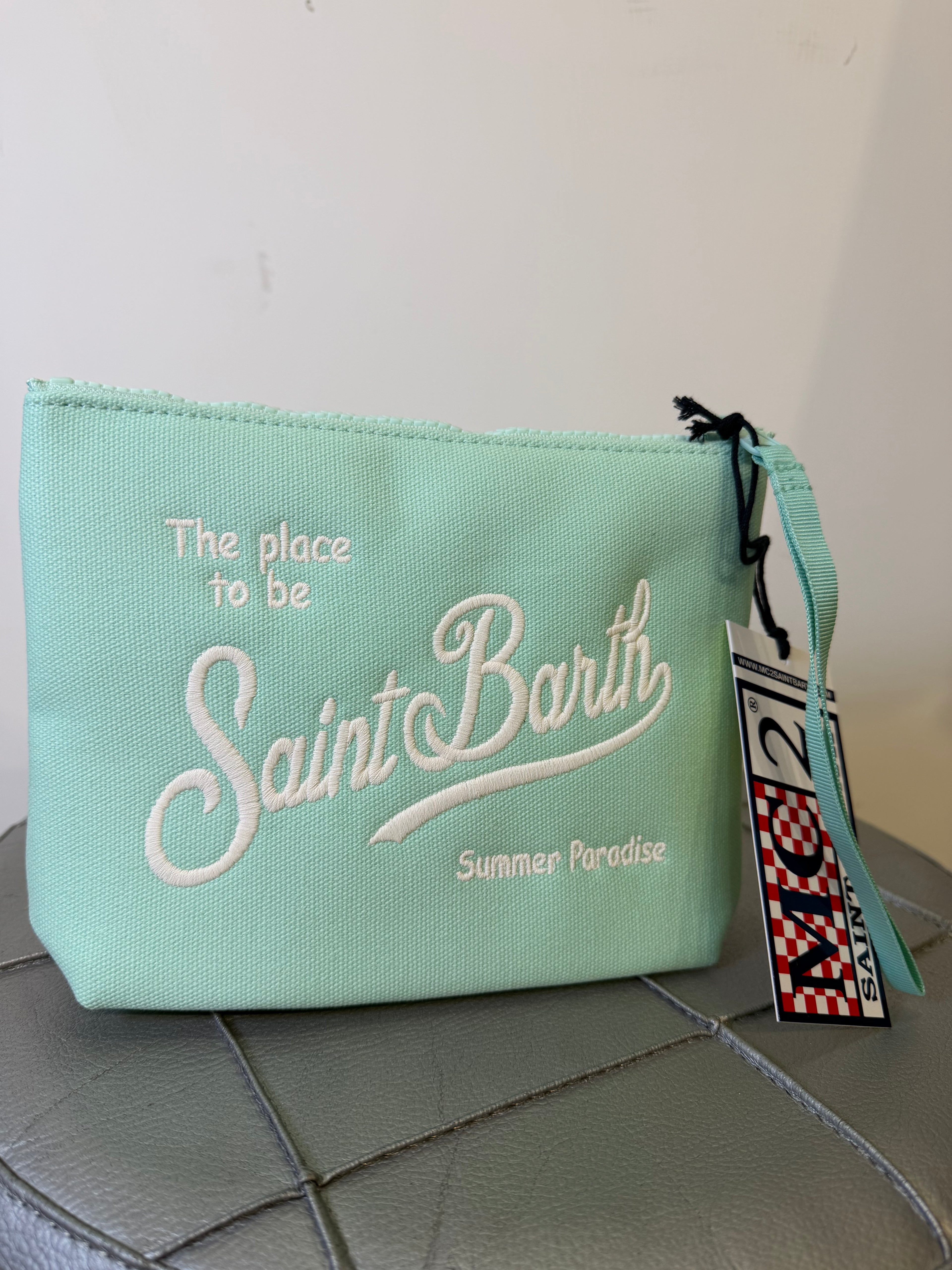 Saint Barth pochette aline canvas verde acqua