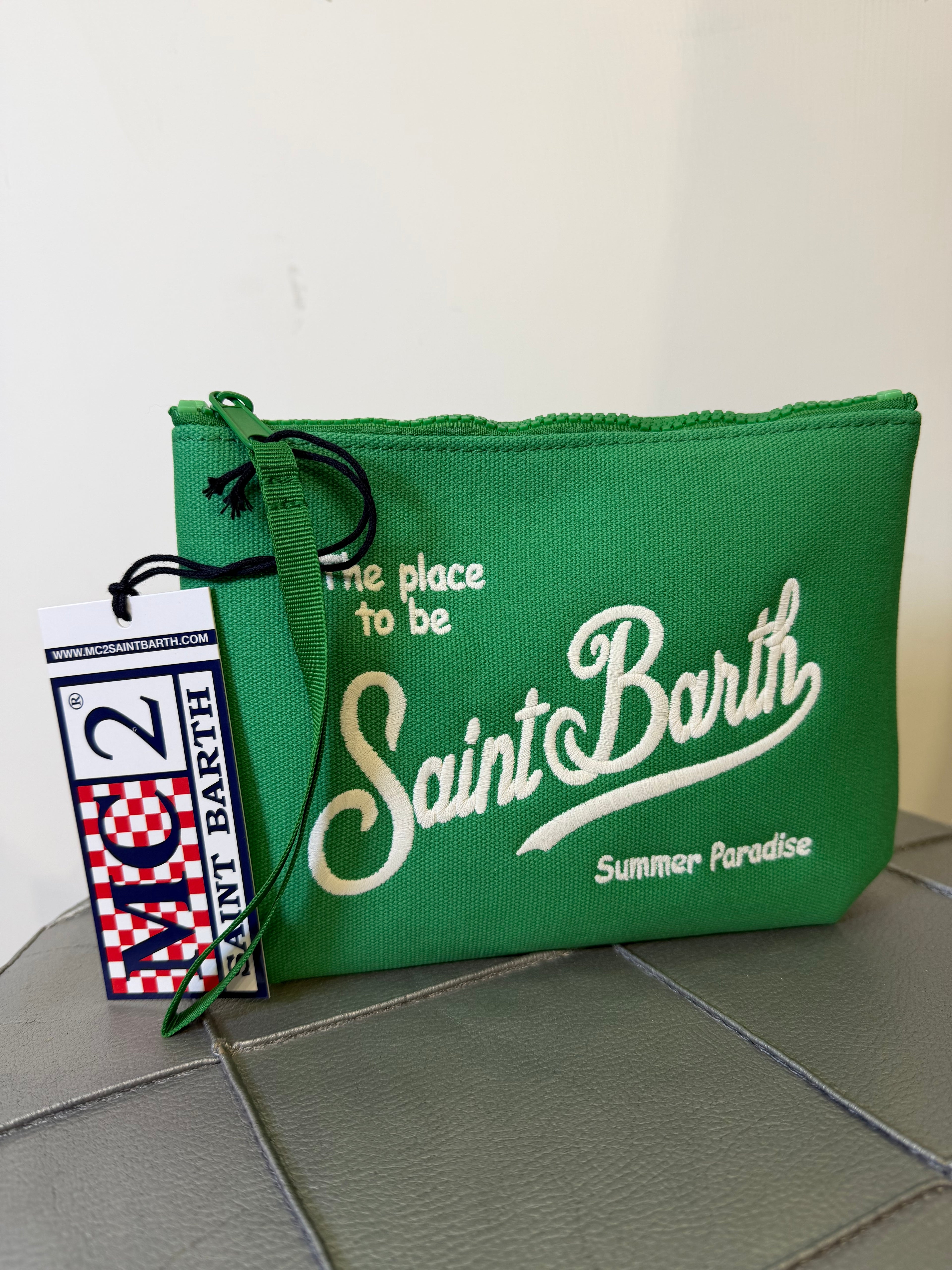 Saint Barth pochette aline canvas verde