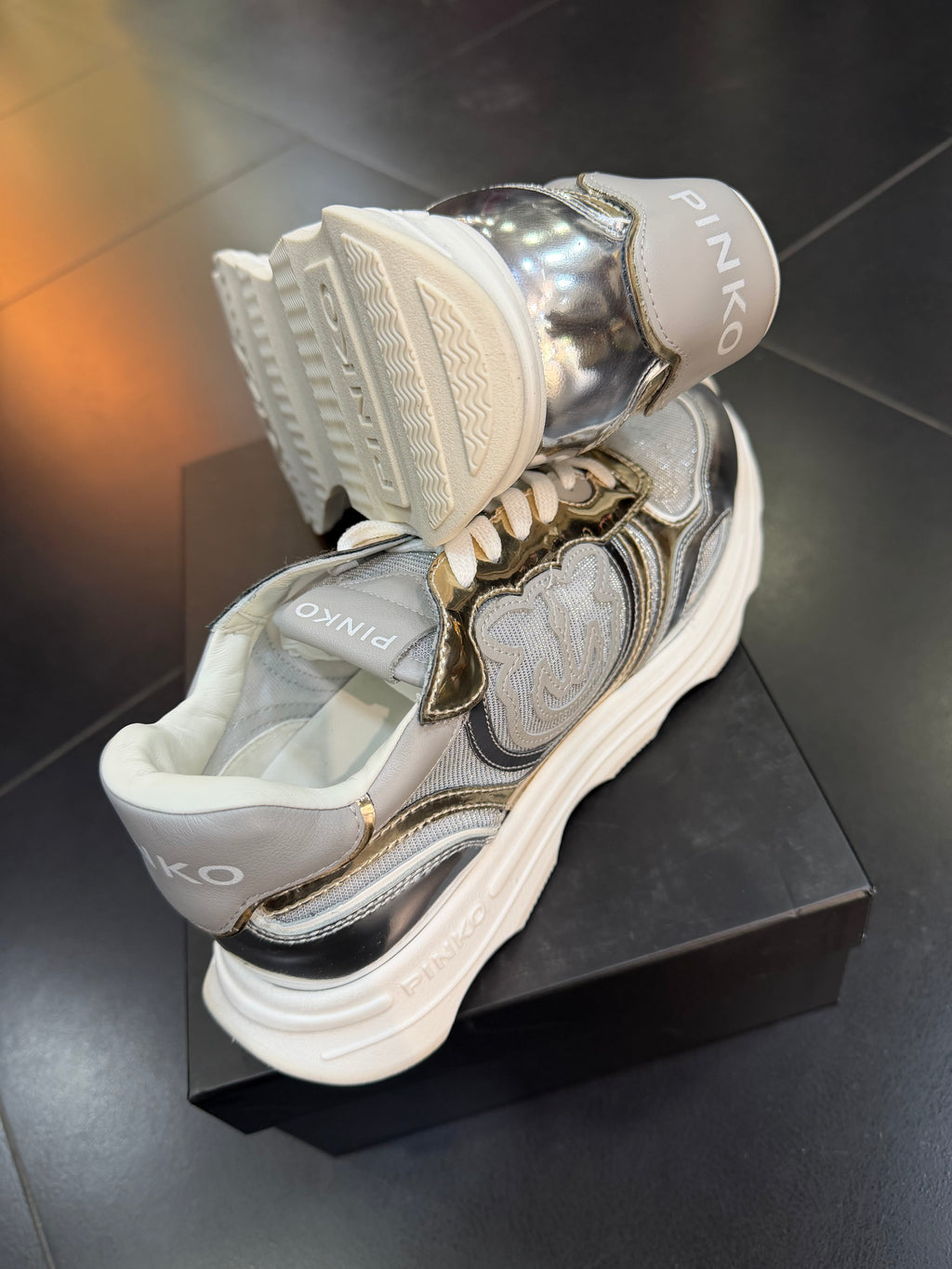 Pinko zoe silver scarpa da ginnastica