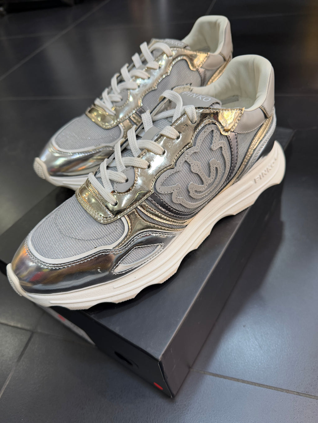 Pinko zoe silver scarpa da ginnastica