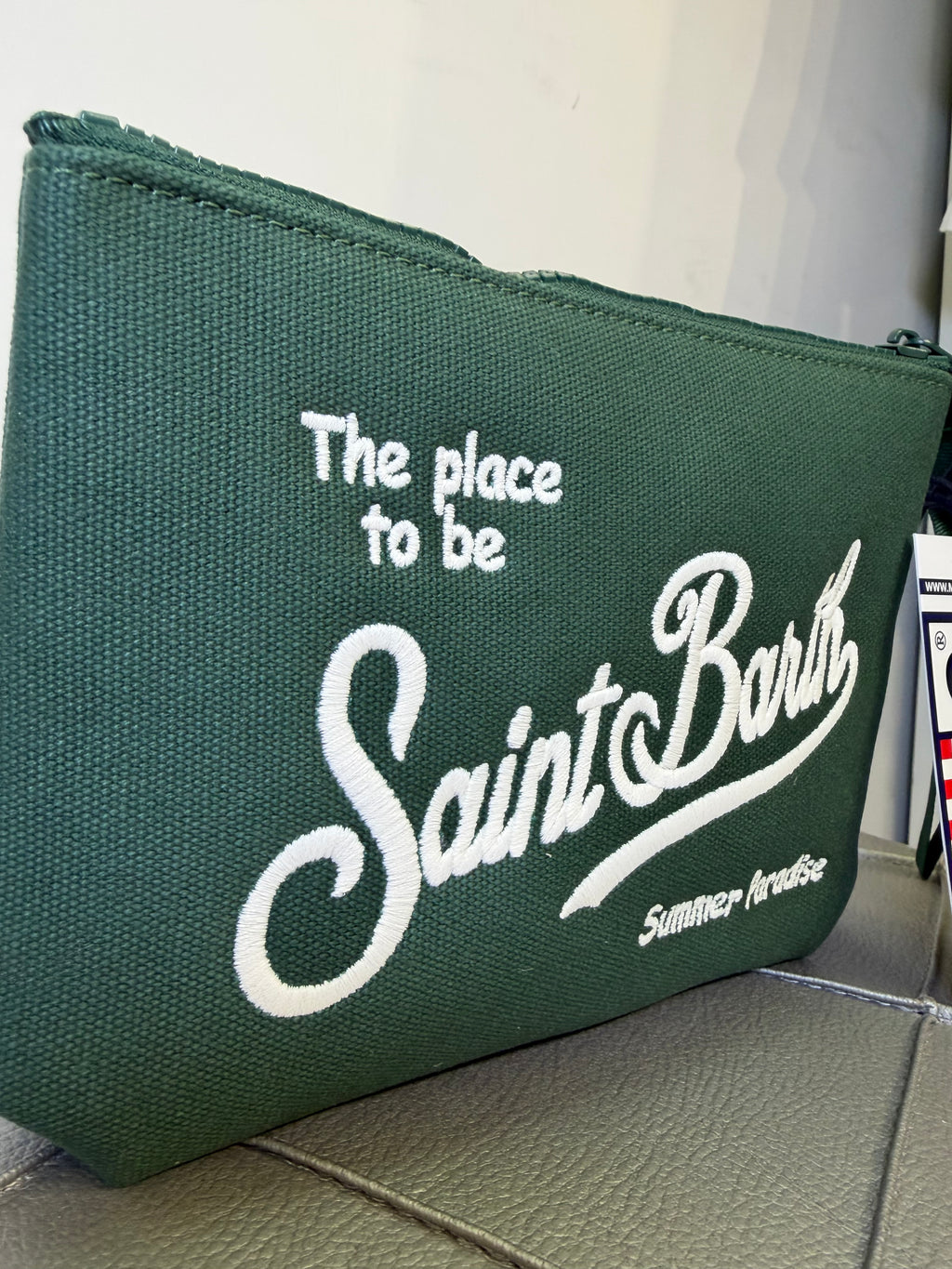 Saint Barth pochette aline canvas verde scuro