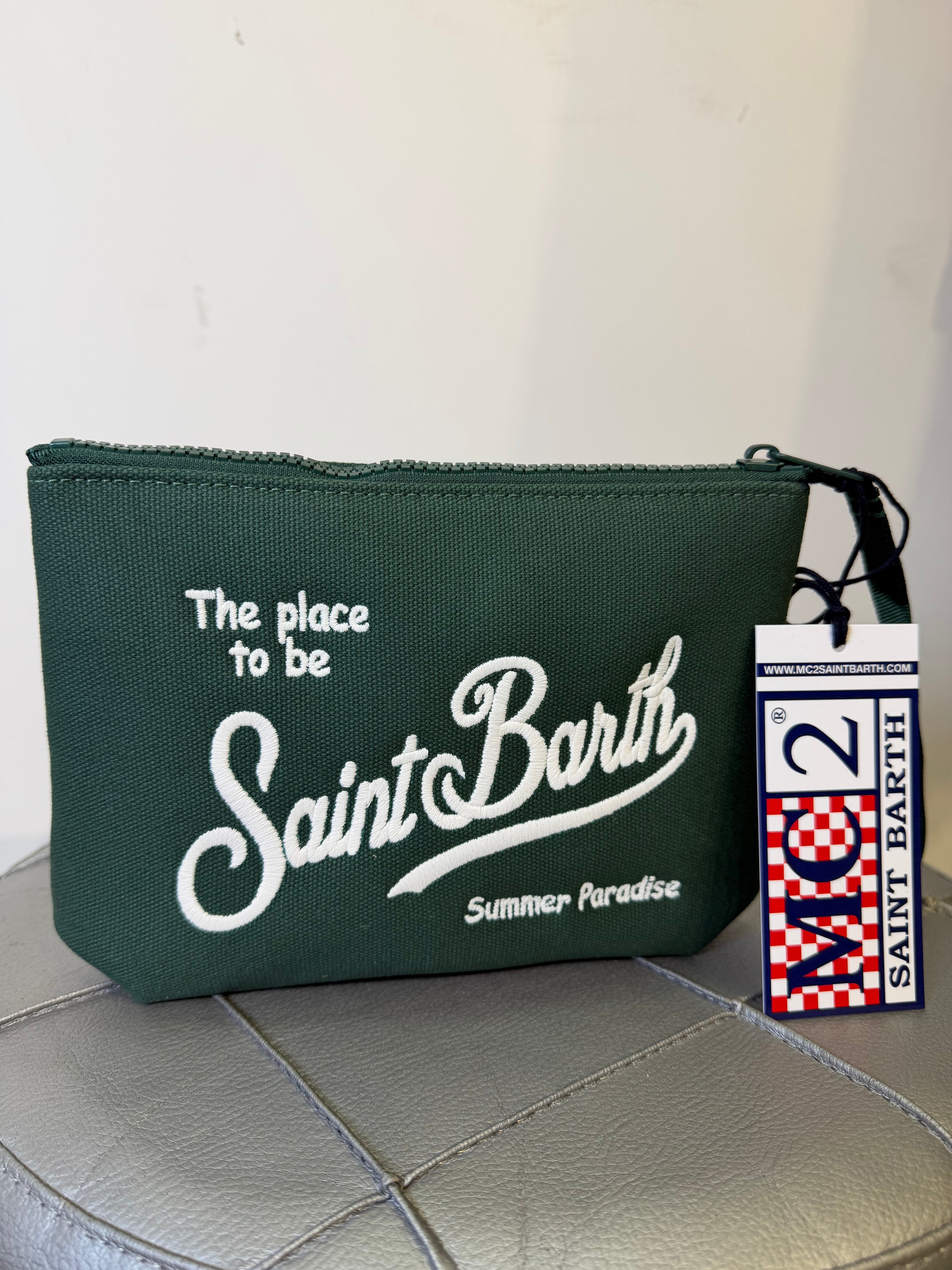 Saint Barth pochette aline canvas verde scuro