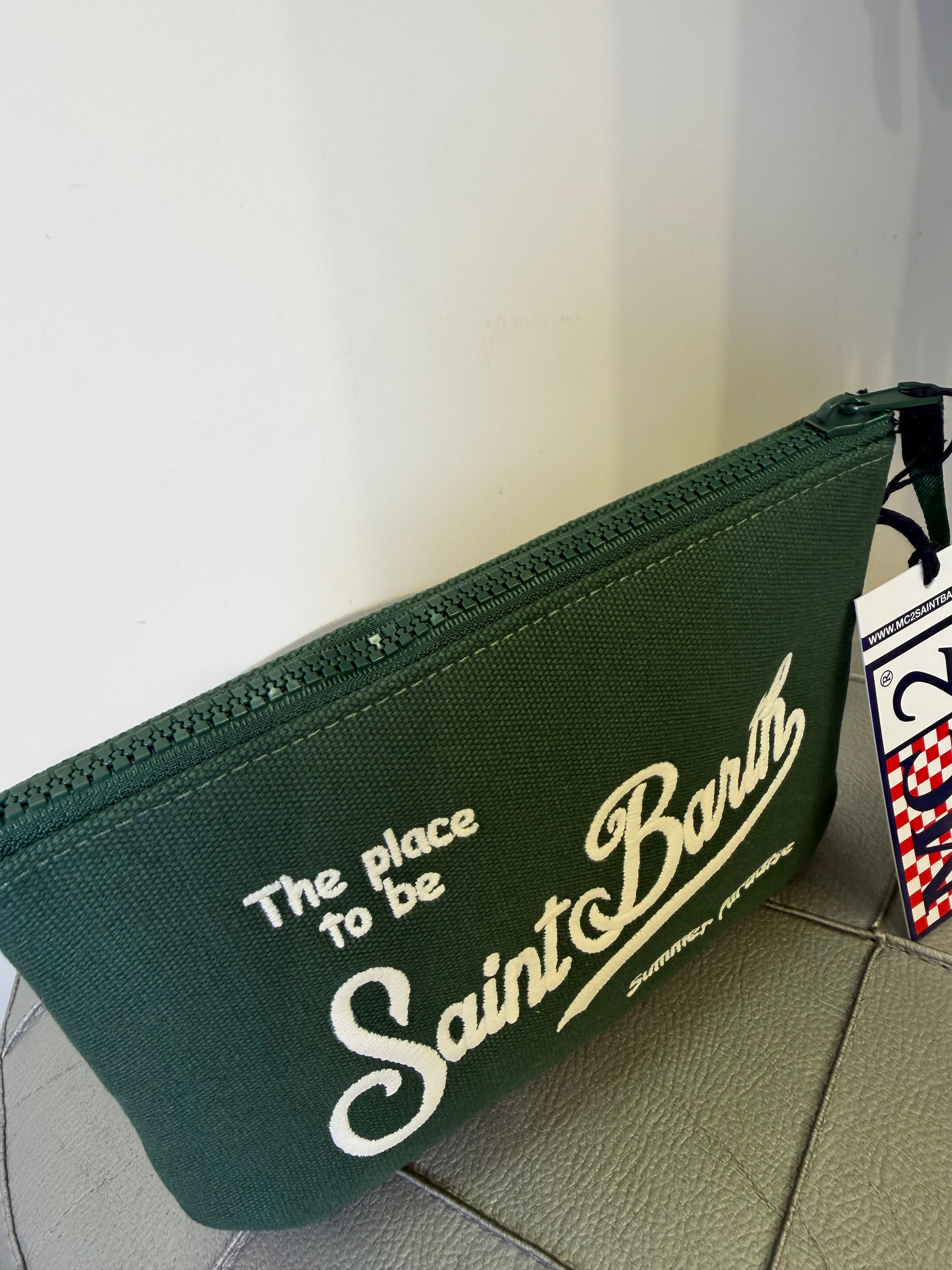 Saint Barth pochette aline canvas verde scuro