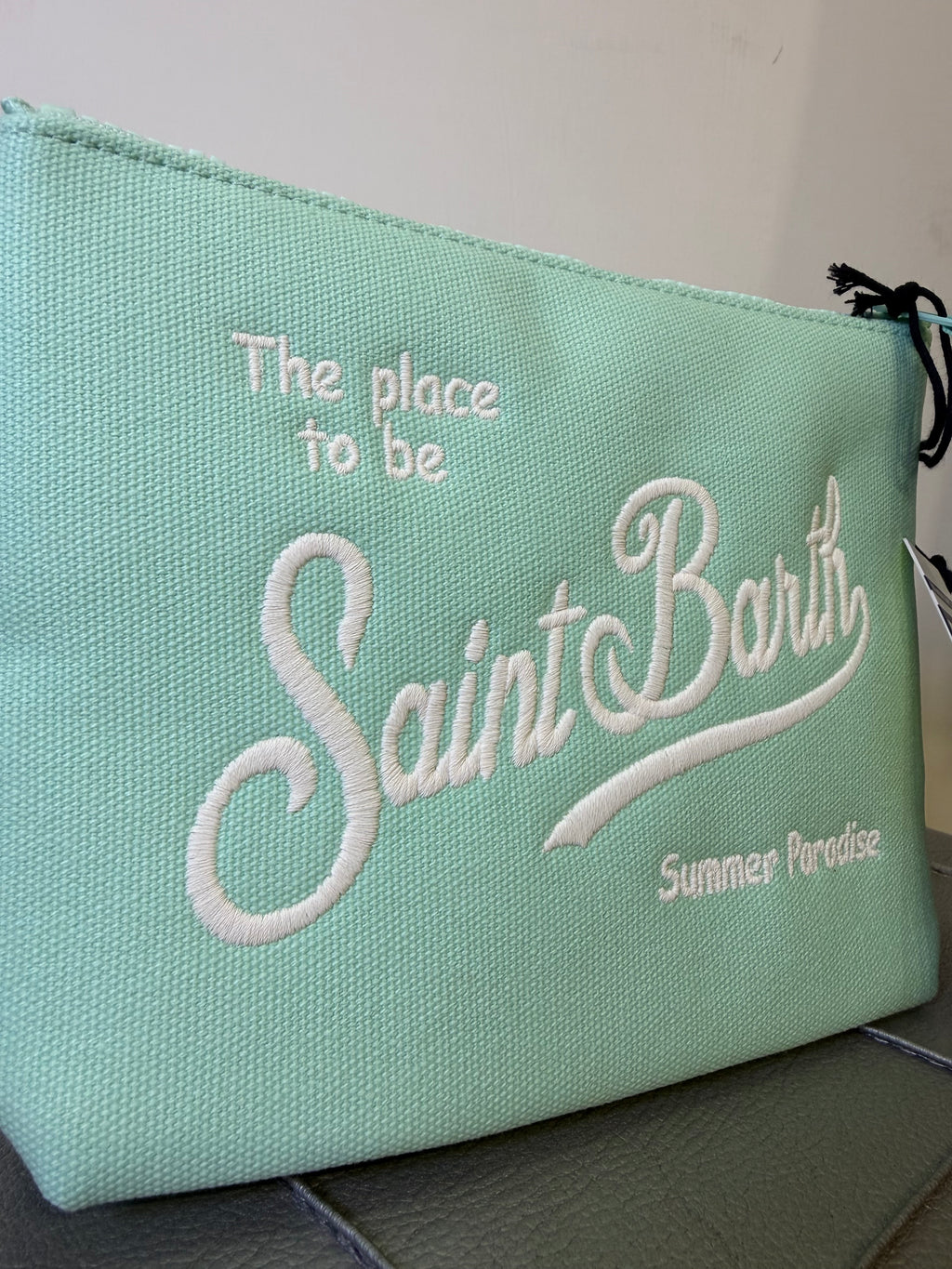Saint Barth pochette aline canvas verde acqua