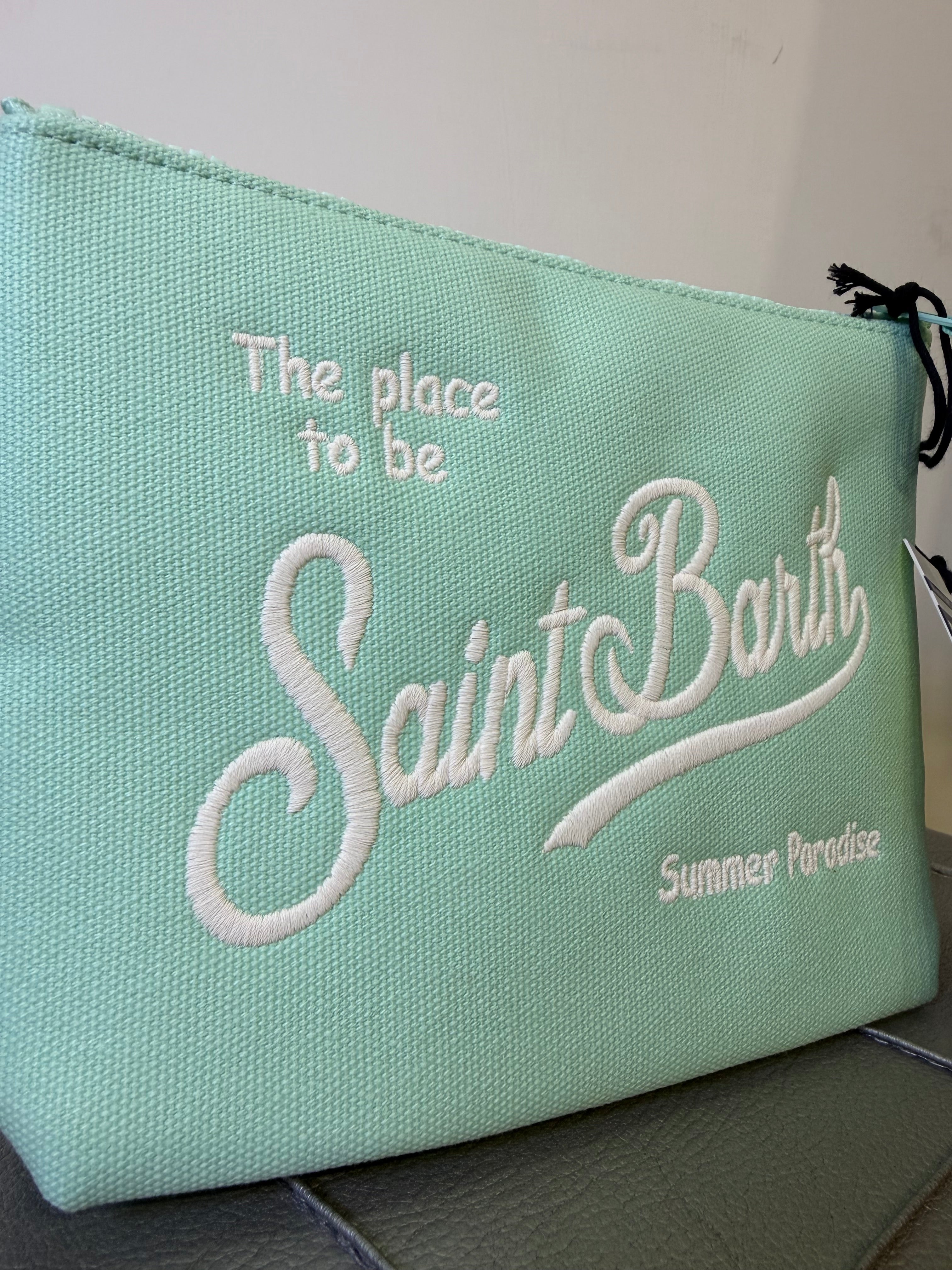 Saint Barth pochette aline canvas verde acqua